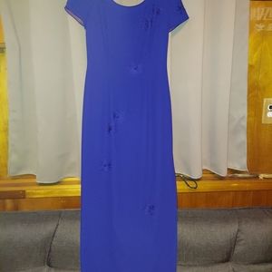 Royal Blue Gown with slit, button up back